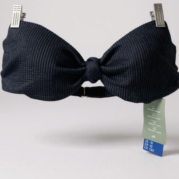 H&M Other - NWT H&M Black Textured Tie Knot Bandeau Bikini Top Size 10